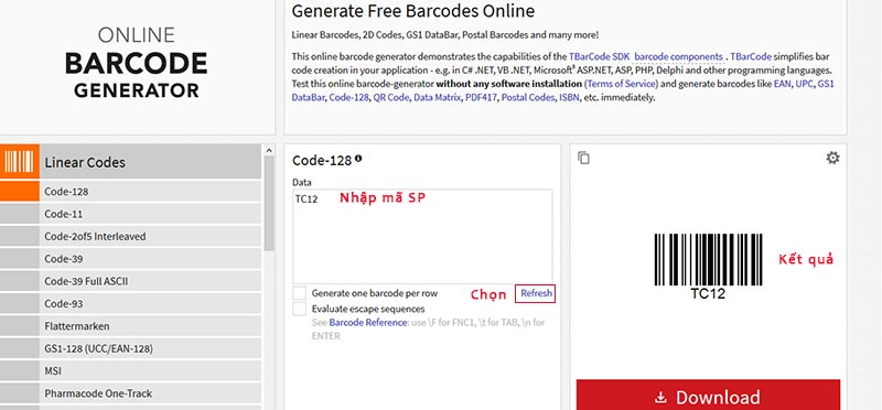 Tạo mã vach - barcode online miễn phí