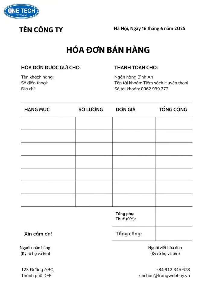 Mẫu 4 hóa đơn ban hàng