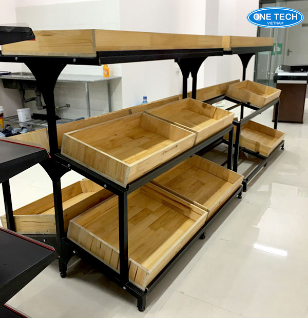 Mẫu kệ gỗ bày hàng thực phẩm rau củ quả, gia vị