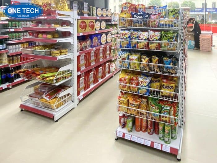 Kệ giỏ mì chuyên trưng bày sản phẩm đóng gói