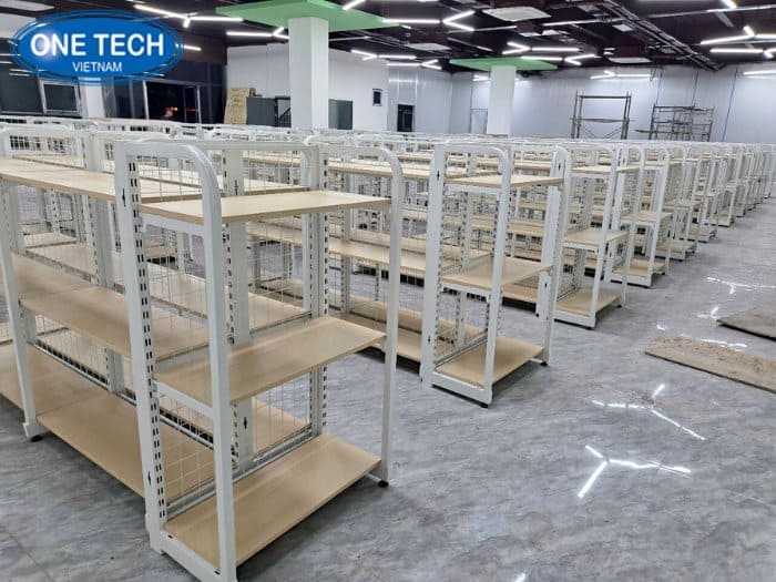 Kệ mặt gỗ khung sắt bo góc tròn