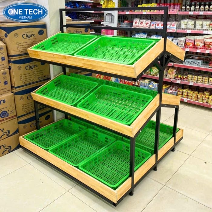 Giá kệ trưng bày trái cây 3 tầng khay nhựa