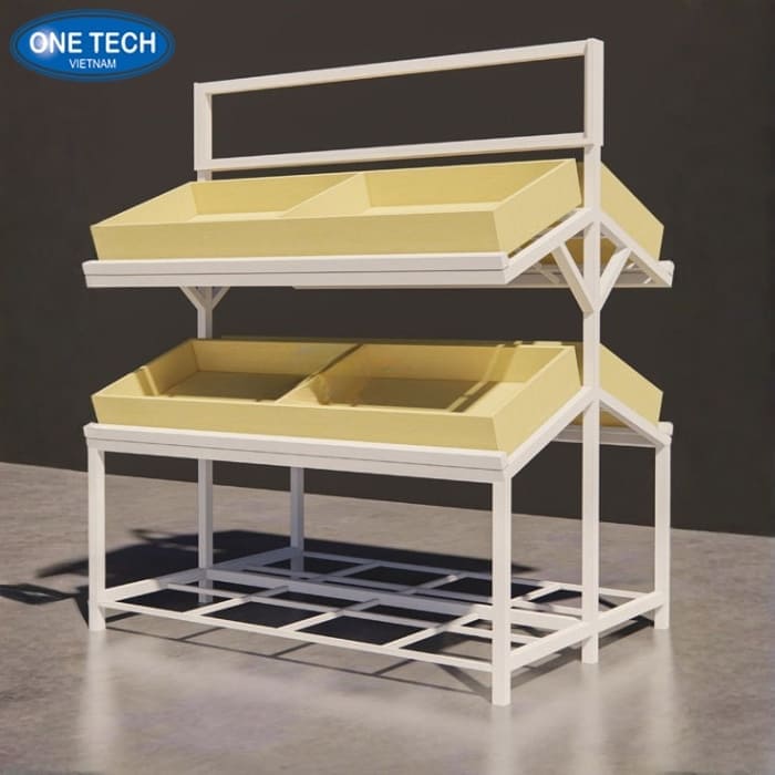 Kệ bán trái cây bằng gỗ đôi 2 tầng