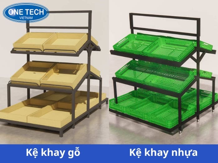 Phân loại kệ trưng bày trái cây theo chất liệu