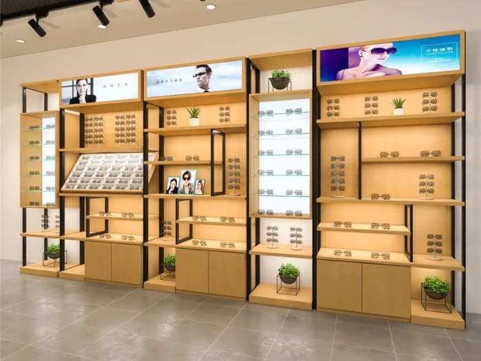 Kệ trưng bày cửa hàng bán kính mắt hiện đại