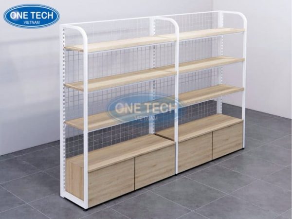 Kệ gỗ siêu thị kèm tủ tiện lợi