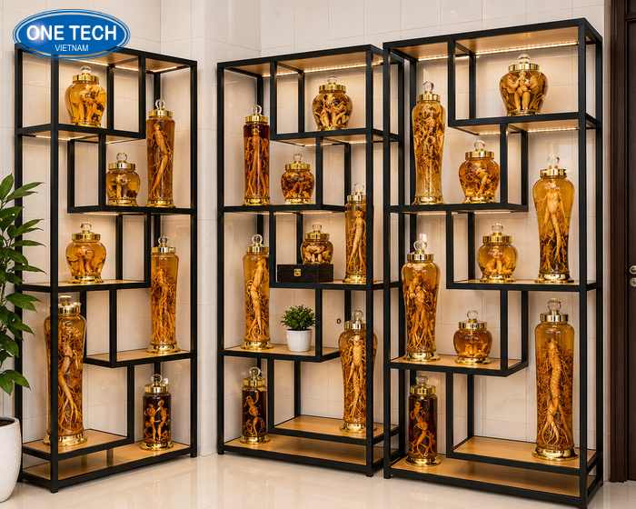Kệ khung sắt mâm gỗ để rượu