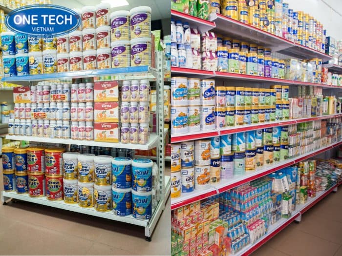 Kệ lưng lưới trưng bày sữa bột thiết kế đơn giản