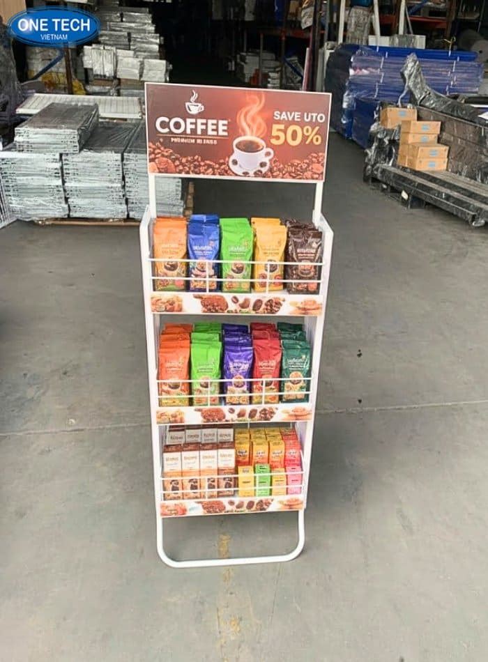 Kệ quảng cáo trưng bày cà phê cho sản phẩm mới