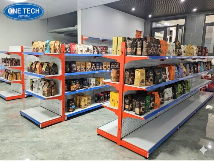 Kệ siêu thị trưng bày cà phê phổ biến hiện nay