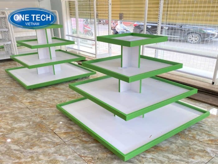 Kệ sữa bột hình vuông màu trắng xanh bắt mắt