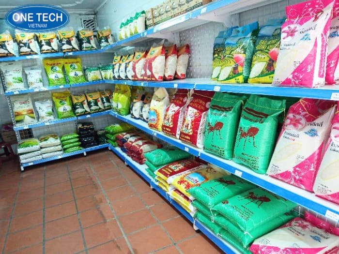 Kệ siêu thị trưng bày gạo phổ biến 