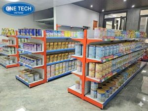 Kệ trưng bày sữa bột lưng tôn chắc chắn, chuyên nghiệp