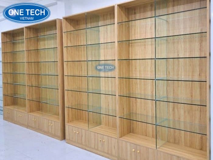 Kệ kính phối gỗ trưng bày