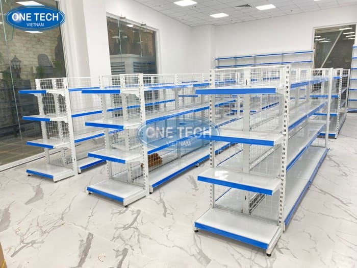 Kệ lưng lưới riềm mica xanh