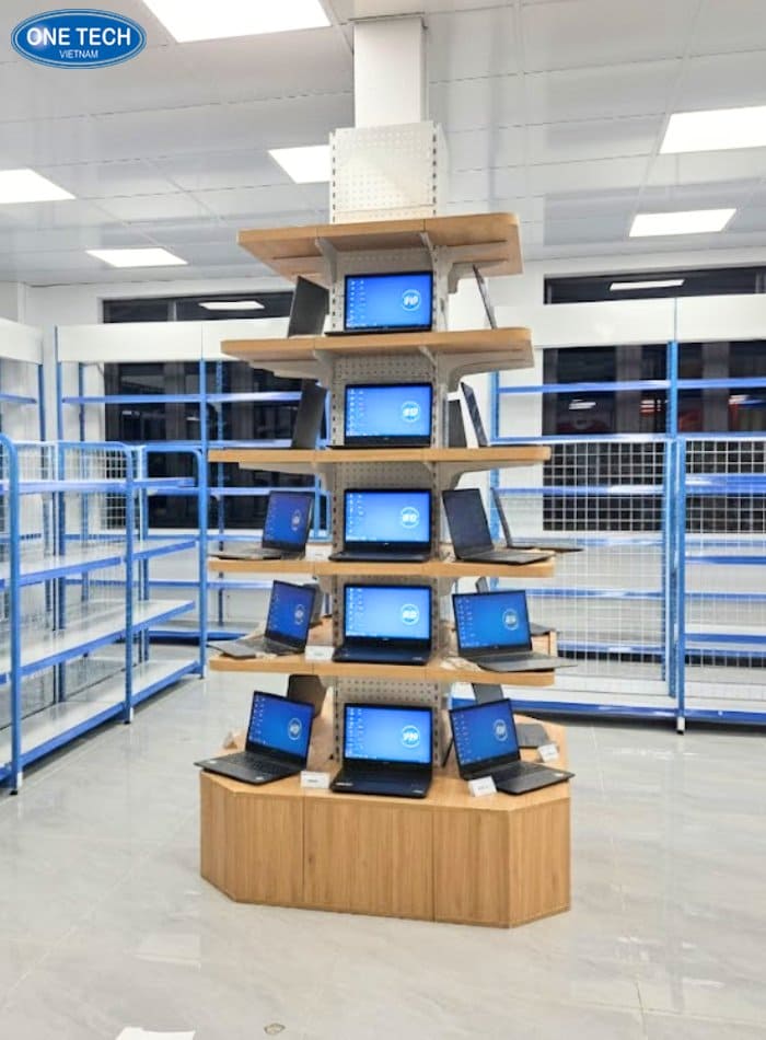 Kệ ốp cột trụ trưng bày máy tính