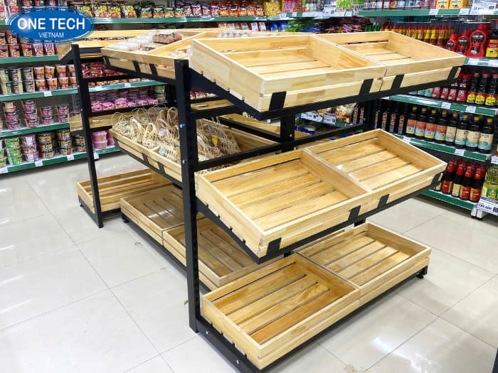 Kệ rau củ quả khay gỗ