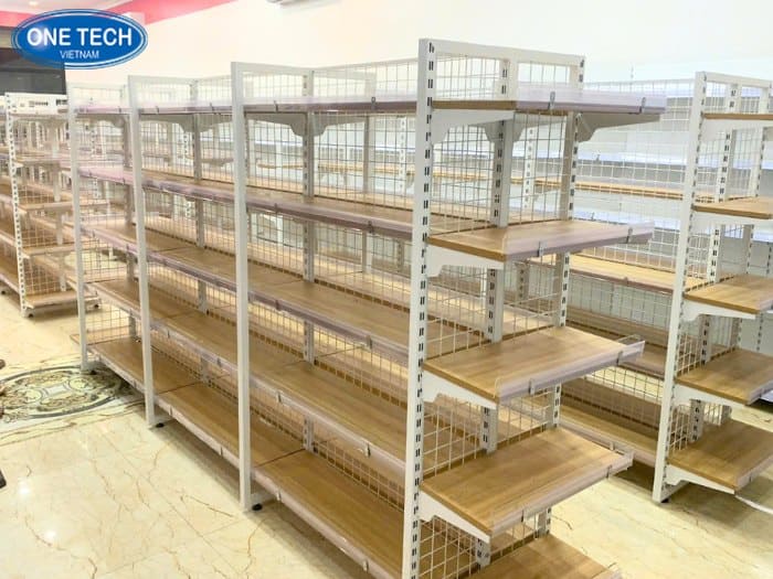 Kệ sắt mặt gỗ khung vuông góc