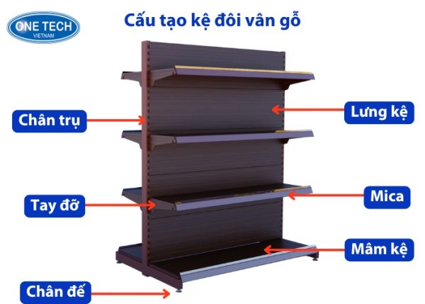 Cấu tạo của kệ đôi siêu thị vân gỗ