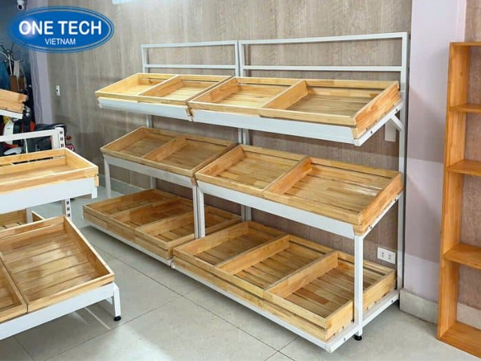 Kệ rau củ quả cho khu vực hàng tiêu sống