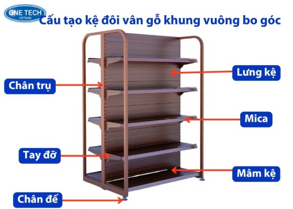 Cấu tạo của kệ vân gỗ đôi khung hộp chữ nhật bo góc