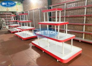 Kệ giữa nhà hình chữ nhật màu trắng đỏ