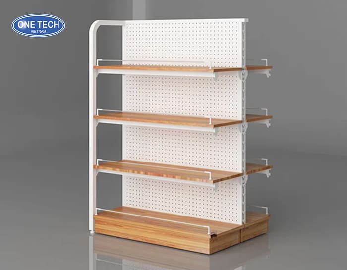 Cấu tạo của kệ khung sắt mặt gỗ đôi lưng tôn lỗ