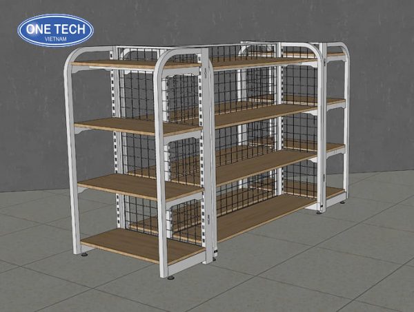 Đầu kệ khung sắt mâm gỗ lưng lưới