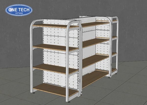 Đầu kệ khung sắt mâm gỗ lưng tôn lỗ