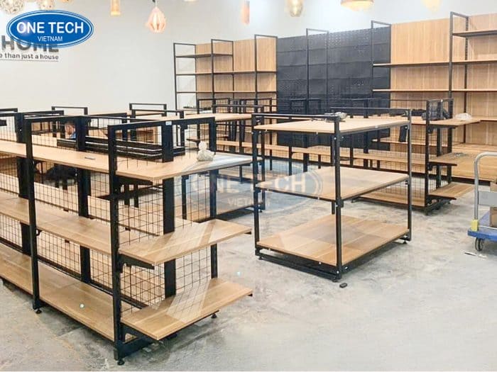 Địa chỉ cung cấp mẫu giá kệ khung sắt mặt gỗ đẹp, giá rẻ