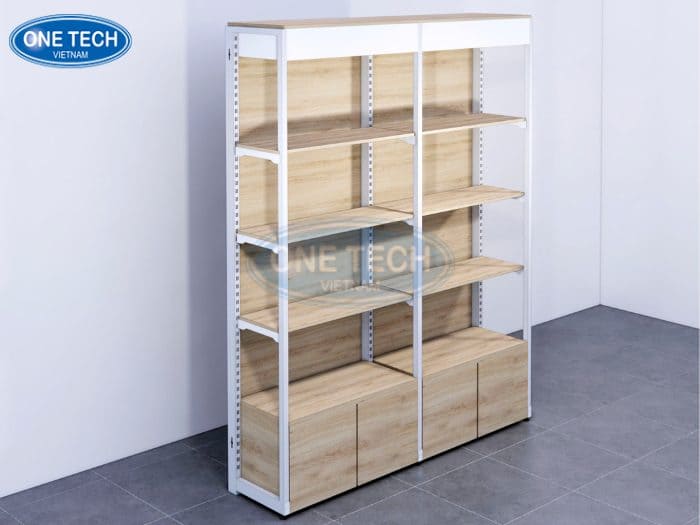 Giá kệ khung sắt mặt gỗ kết hợp tủ khóa