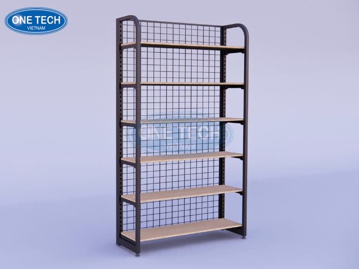 Kệ gỗ khung sắt đẹp bo phối với mâm gỗ MDF