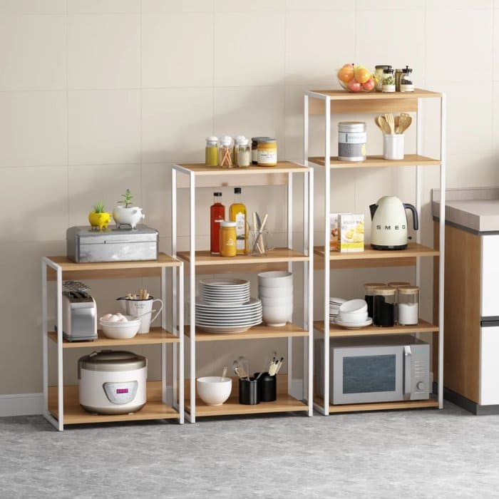 Kệ để đồ nhà bếp bằng gỗ kết hợp hợp kim loại