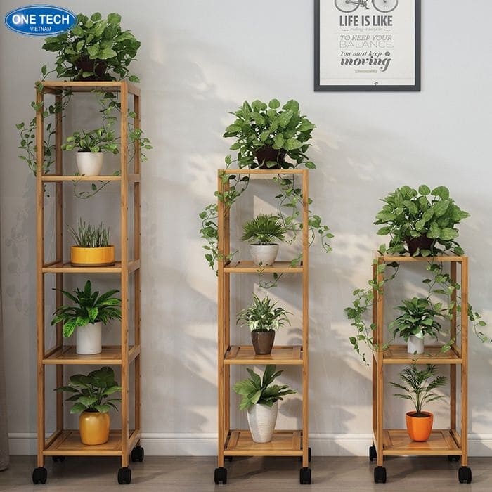 Kệ gỗ có bánh xe 5 tầng trưng bày
