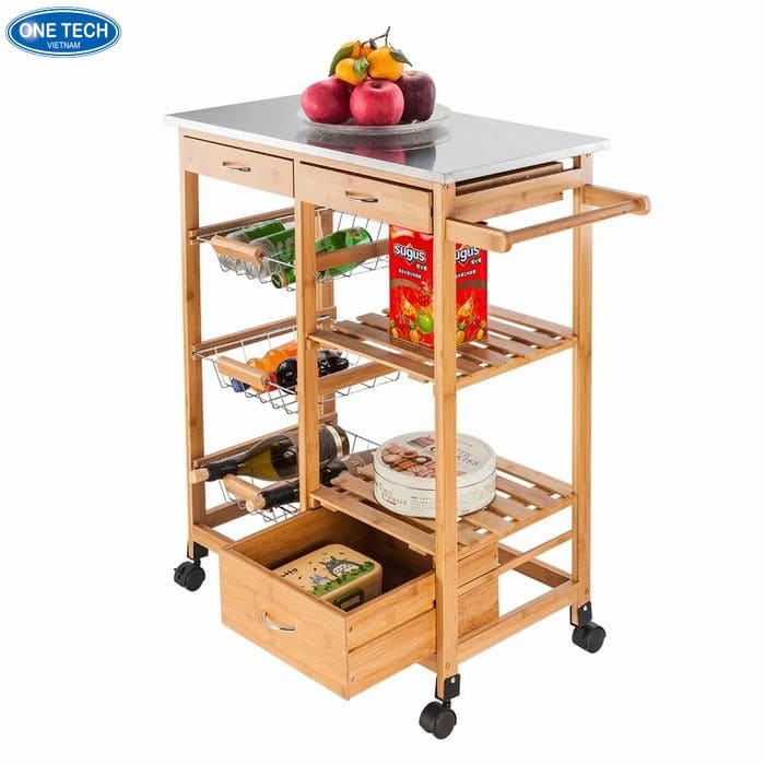 Kệ gỗ có bánh xe để đồ nhà bếp