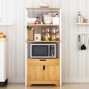 Kệ gỗ nhà bếp đẹp kết hợp tủ kín