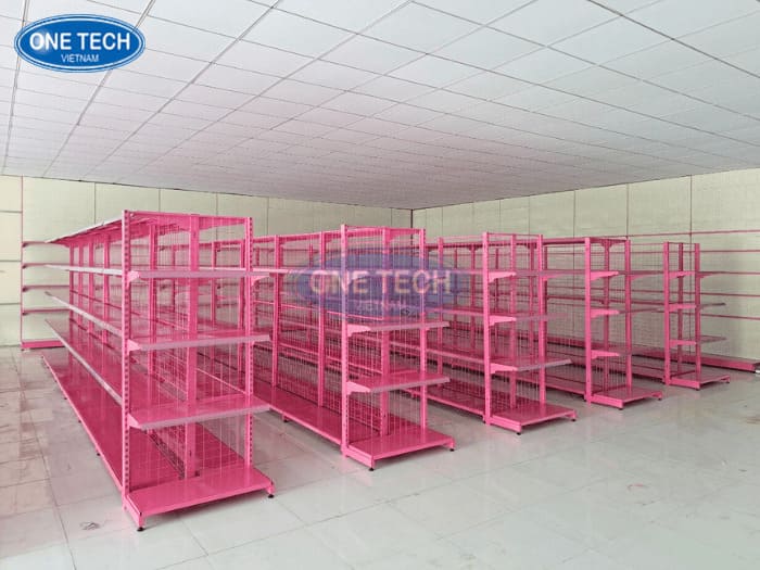 Kệ lưng lưới siêu thị điện máy sơn tĩnh điện màu hồng