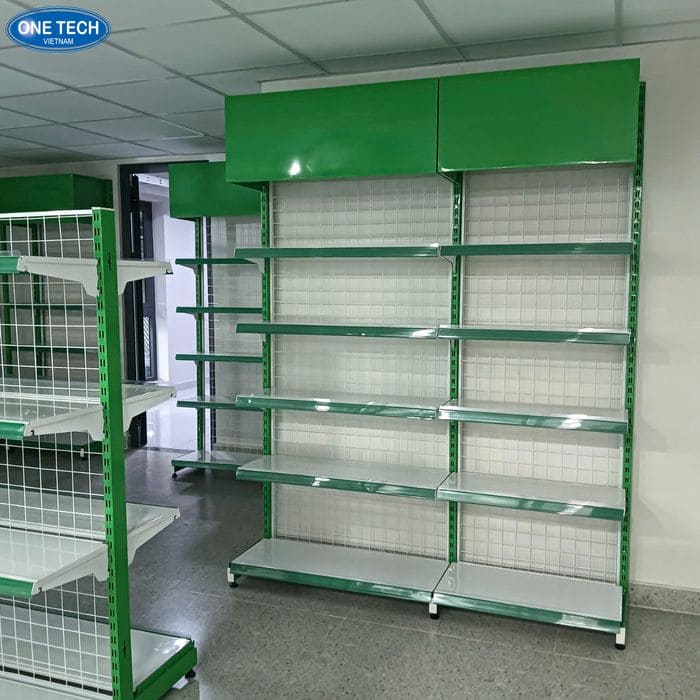 Kệ siêu thị lưng lưới màu xanh