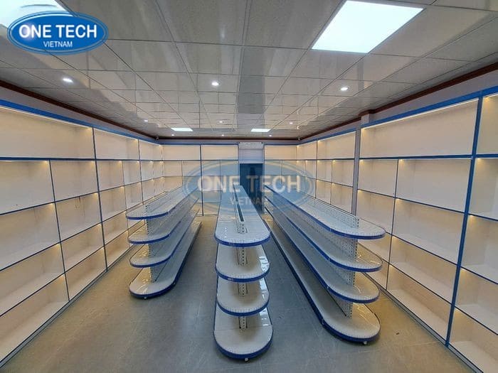 Kệ trưng bày đèn LED gỗ áp tường