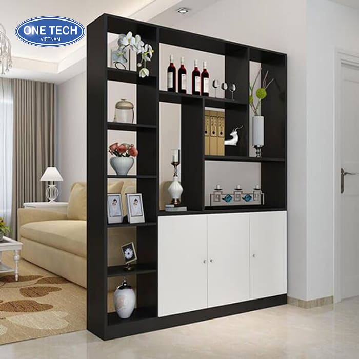Kệ gỗ vách ngăn phòng khách cổ điển