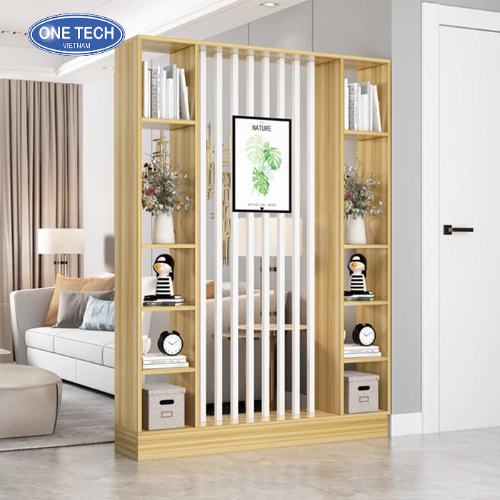 Kệ vách ngăn phòng khách tích hợp bình phong