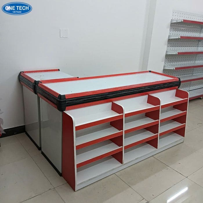 Quầy thanh toán đỏ phối trắng