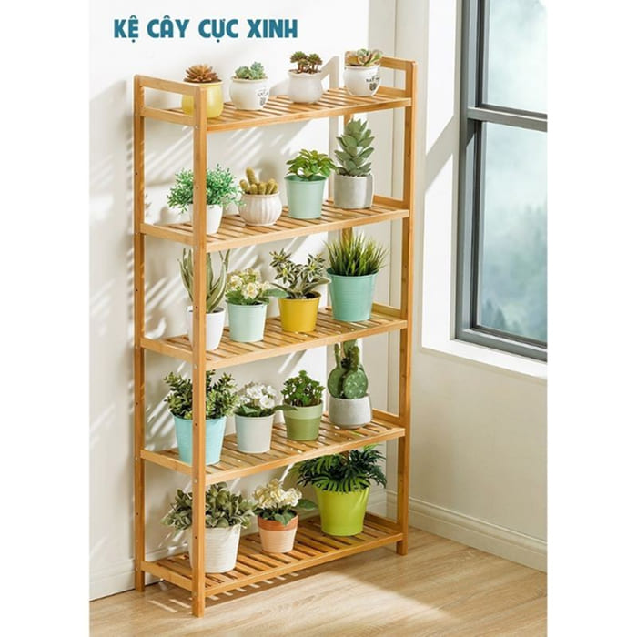 Kệ gỗ để cây cảnh trong nhà tối giản 02