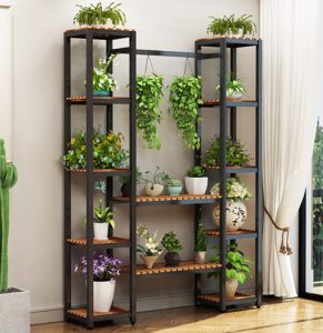 Kệ gỗ khung sắt để chậu cây phù hợp văn phòng
