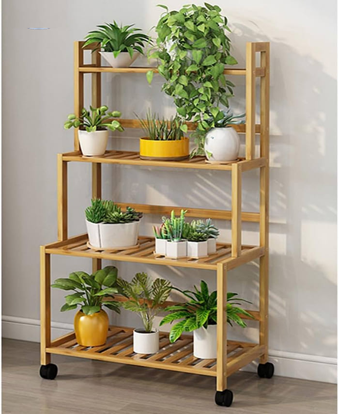 Kệ gỗ kích thước lớn để cây cảnh có bánh xe 02