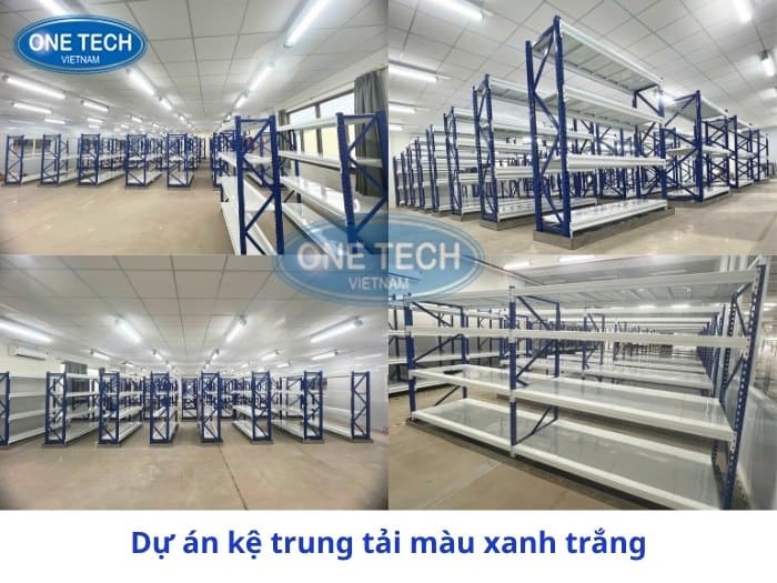 Dự án kệ trung tải màu xanh trắng