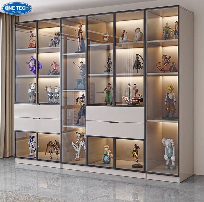Tủ gỗ kết hợp kính để gundam