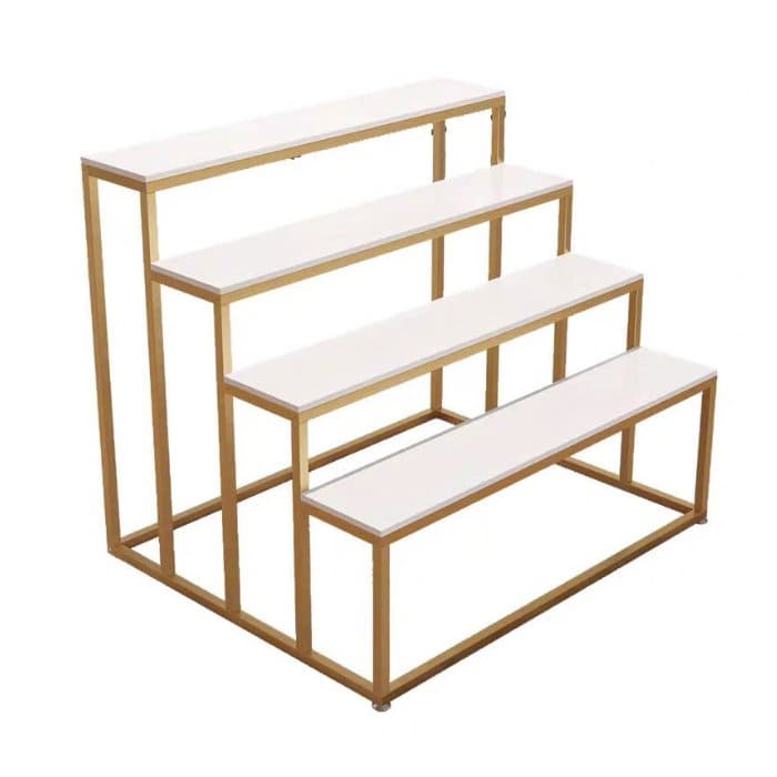Kệ 4 tầng khung sắt màu vàng, mặt gỗ trắng