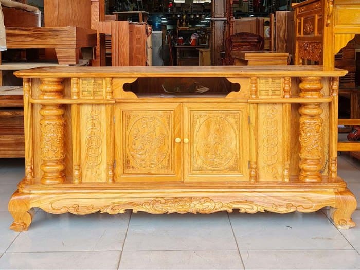 Kệ để loa và amply bằng gỗ họa tiết cổ điển