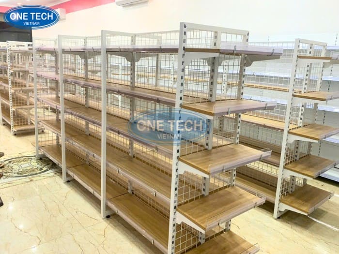 Kệ đôi siêu thị mặt gỗ